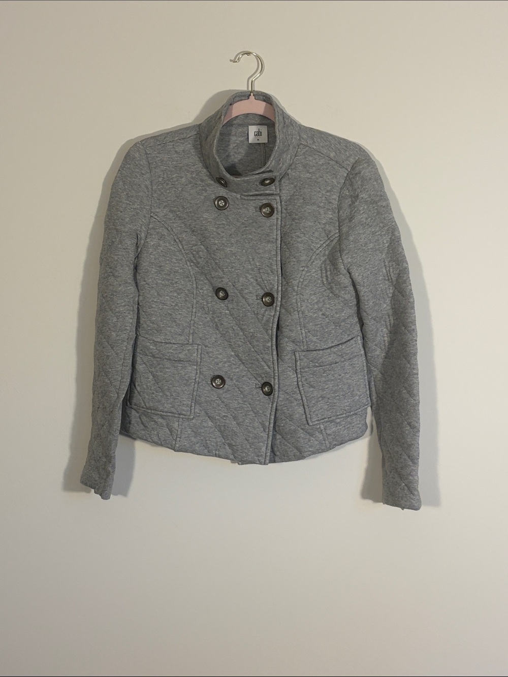 CAbi Quilted Double-Breasted Peacoat in Gray